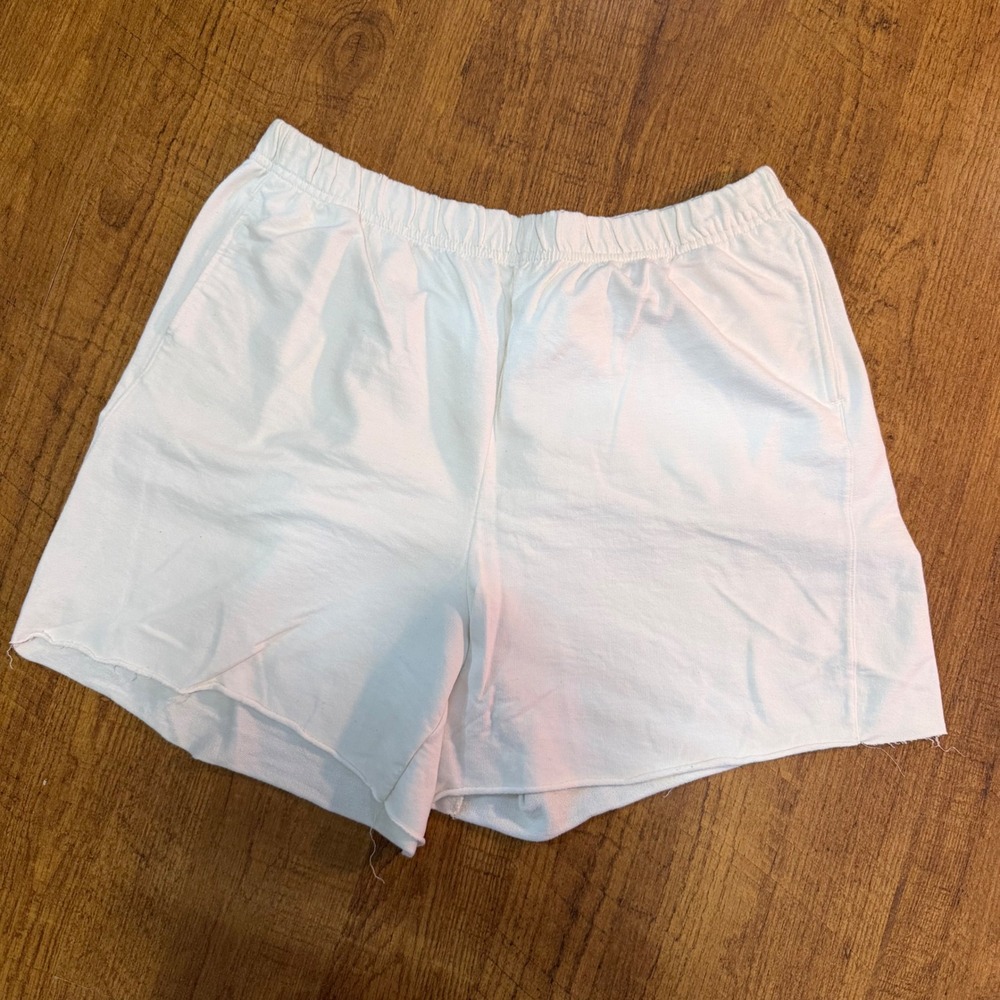 Hanes Sweat Shorts Womens 2XL White French Terry Raw Hem Loungewear Athleisure